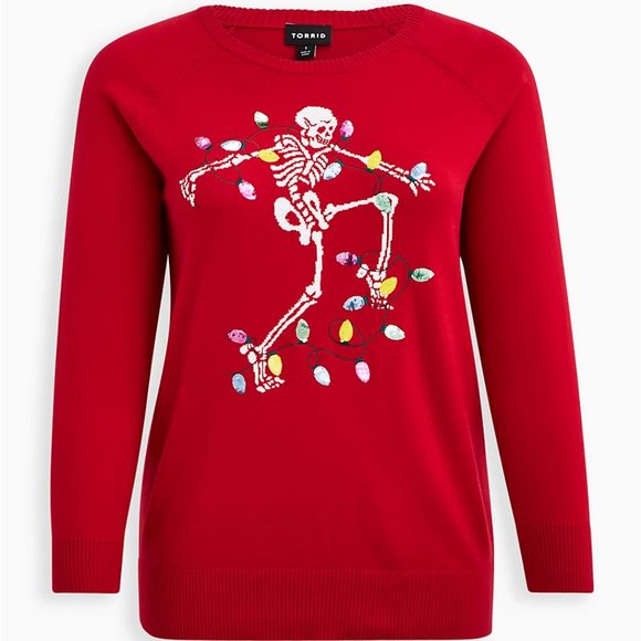 ❤️NWT VINTAGE TORRID SWEATER - DANCING SKELETON HOLIDAY CHRISTMAS LIGHTS TREE - Picture 13 of 16